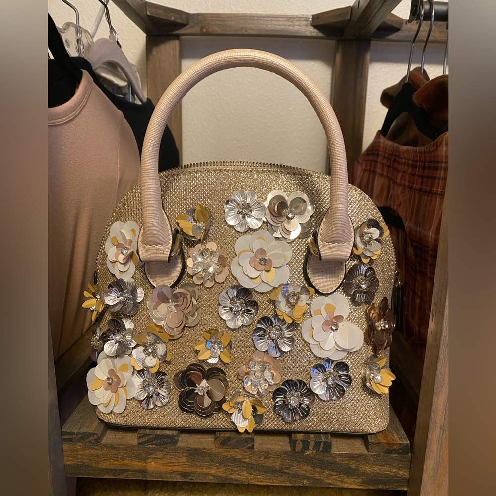 Aldo Like New Metallic Sparkly Floral Bag
